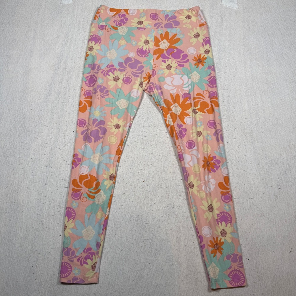 LuLaRoe Tall & Curvy Leggings Retro Floral Pink Orange Purple TC Soft Stretch
